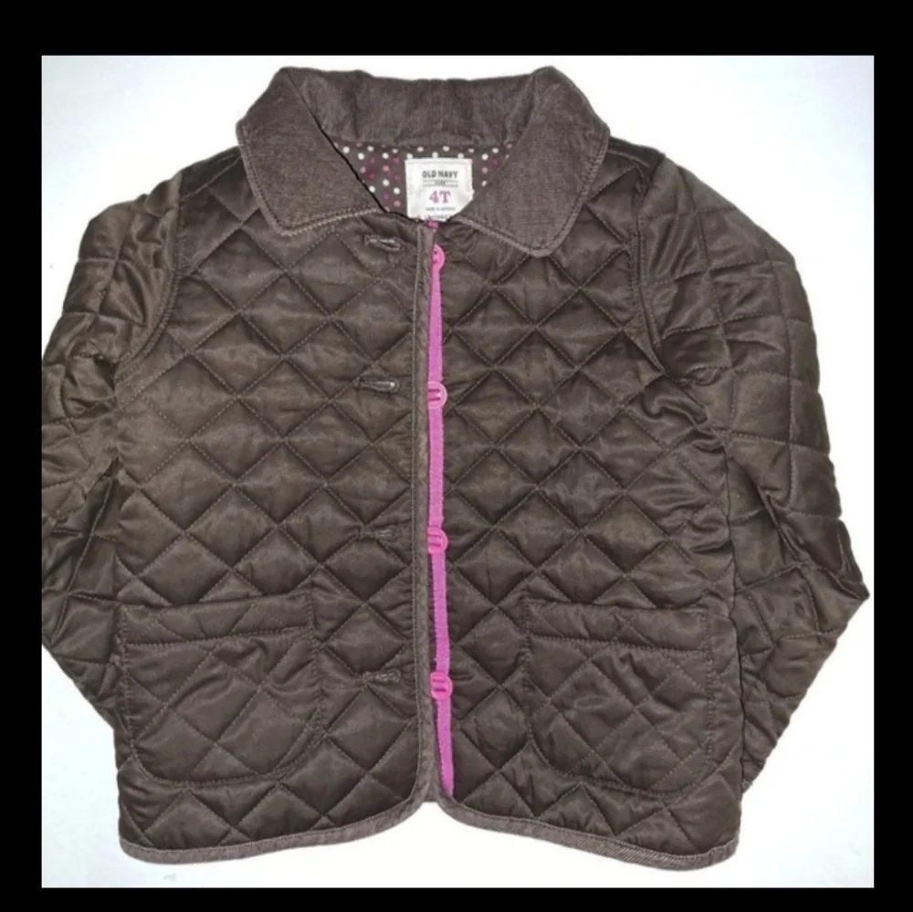 Old Navy Brown Pink Trim Multicolored Polka Dot Lining Kid's Jacket Girl's 4T